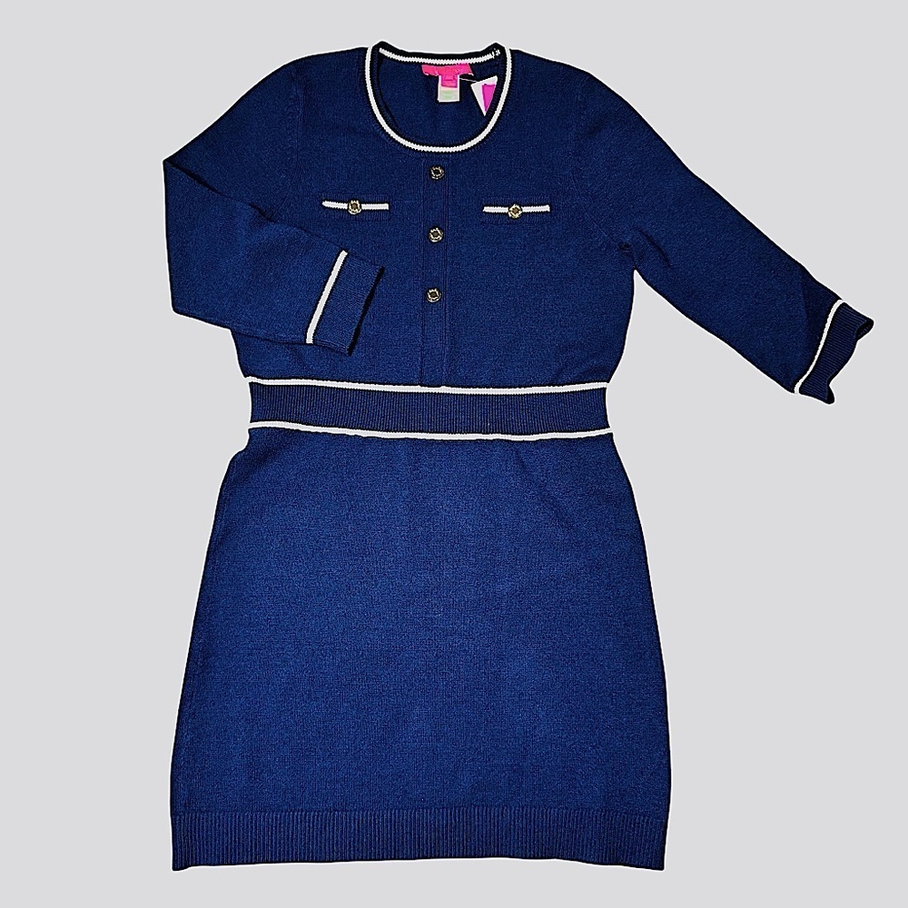 NWT New $198 Lilly Pulitzer Danley Sweater Navy Knit Dress Size XL - Picture 3 of 9